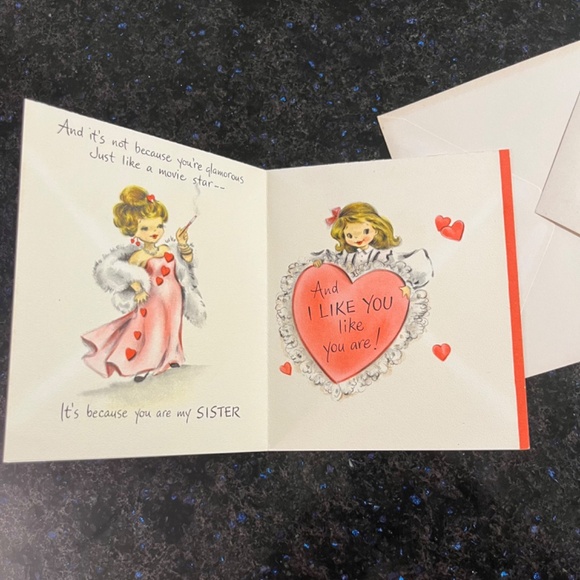 Vintage 50s Valentine Card for My Sister with Envelope Hallmark Cards - Picture 2 of 3